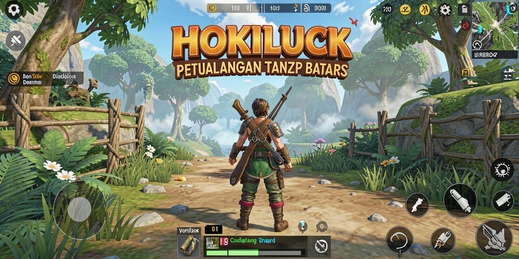 Gameplay HOKILUCK yang menampilkan dunia terbuka yang luas.