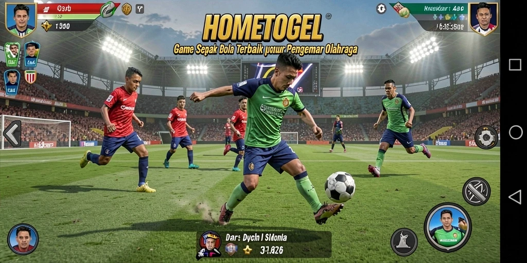 Tampilan gameplay menarik dalam HOMETOGEL yang menghadirkan aksi sepak bola.
