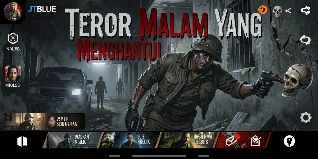 Tampilan gameplay JTBLUE yang menakutkan dan menegangkan.