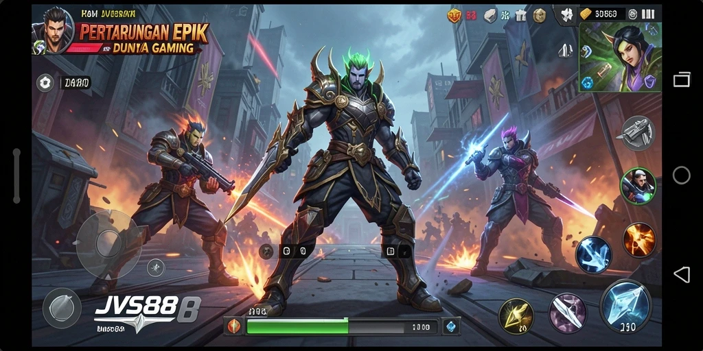 Tampilan gameplay seru dalam JVS88, pertarungan mendebarkan di arena.