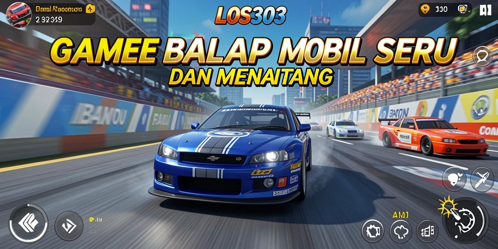 Tampilan gameplay menegangkan dari LOS303 saat mobil balap melaju kencang.