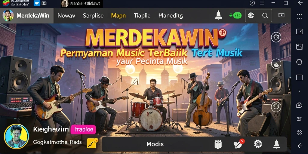 Tangkapan layar utama <strong>MERDEKAWIN</strong> yang menampilkan gameplay menarik dan interaktif dari musik.