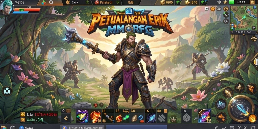 Tangkapan layar MG108 yang menunjukkan pertarungan seru dalam MMORPG.