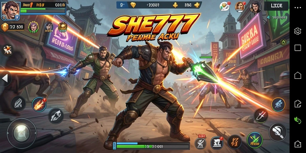 Tampilan gameplay seru dari SHE777 dalam aksi pertarungan yang mendebarkan.
