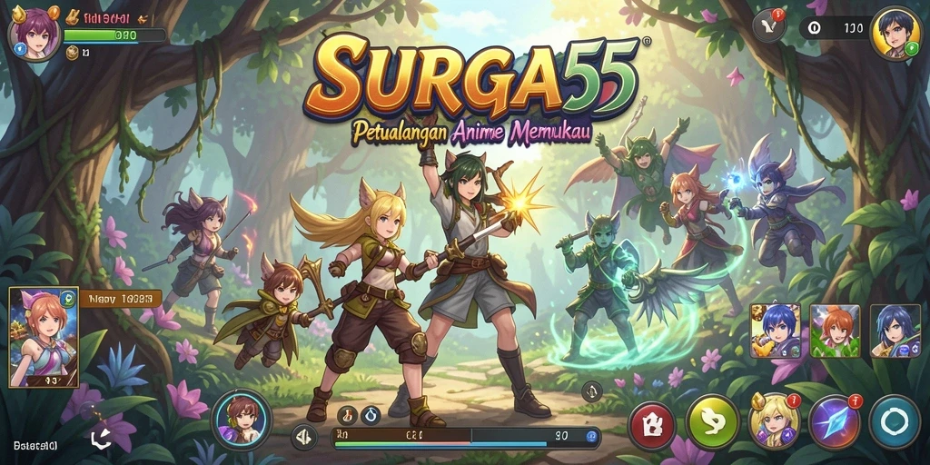 Screenshot gameplay SURGA55 menampilkan karakter anime yang dinamis.